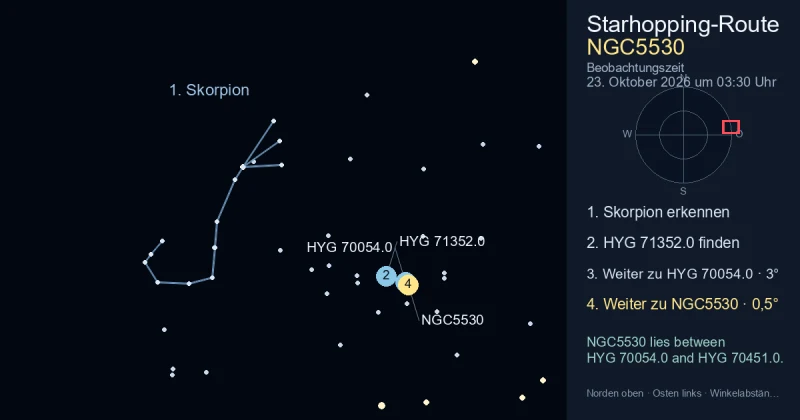 So findest du NGC5530 mithilfe von Skorpion