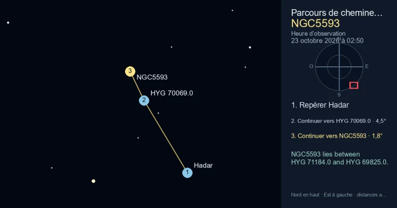 Trouver NGC5593 depuis Hadar