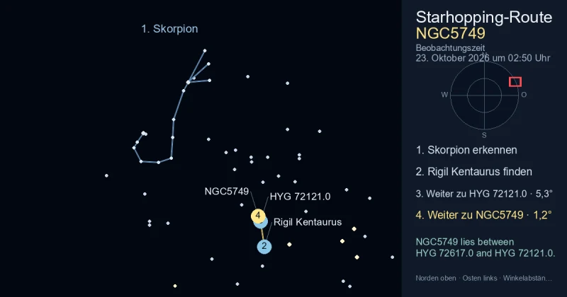 So findest du NGC5749 mithilfe von Skorpion