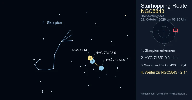 So findest du NGC5843 mithilfe von Skorpion