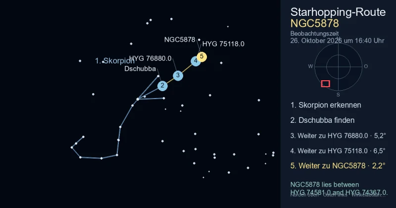So findest du NGC5878 mithilfe von Skorpion
