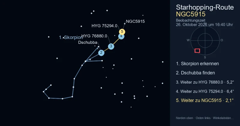 So findest du NGC5915 mithilfe von Skorpion