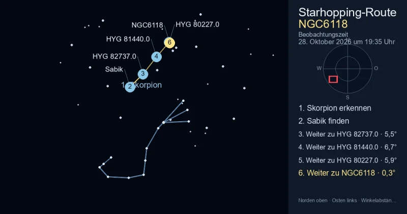 So findest du NGC6118 mithilfe von Skorpion