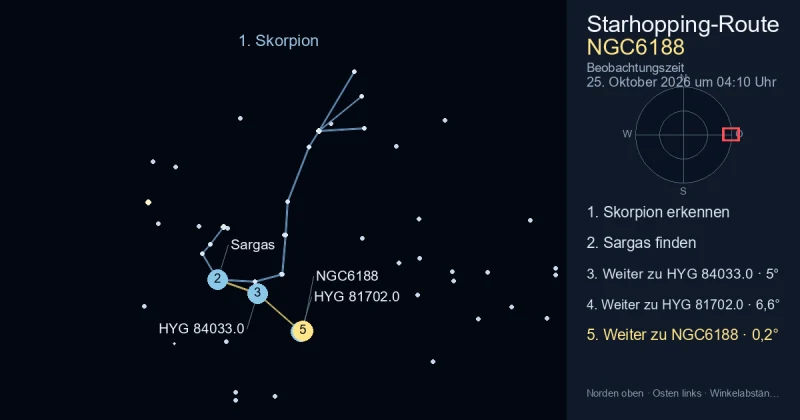 So findest du NGC6188 mithilfe von Skorpion