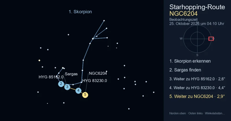 So findest du NGC6204 mithilfe von Skorpion