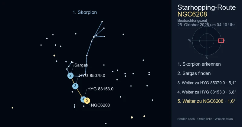 So findest du NGC6208 mithilfe von Skorpion