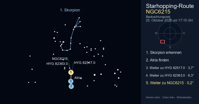 So findest du NGC6215 mithilfe von Skorpion