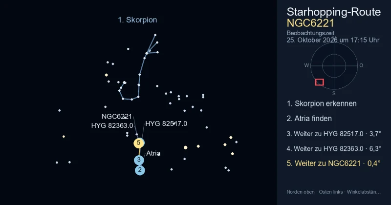 So findest du NGC6221 mithilfe von Skorpion