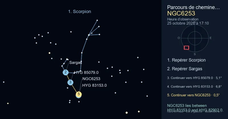 Comment trouver NGC6253 avec Scorpion