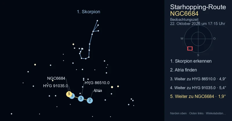 So findest du NGC6684 mithilfe von Skorpion