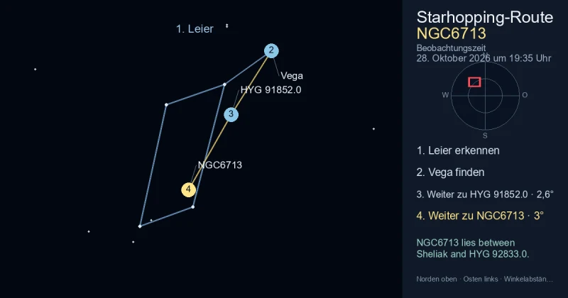 So findest du NGC6713 mithilfe von Leier