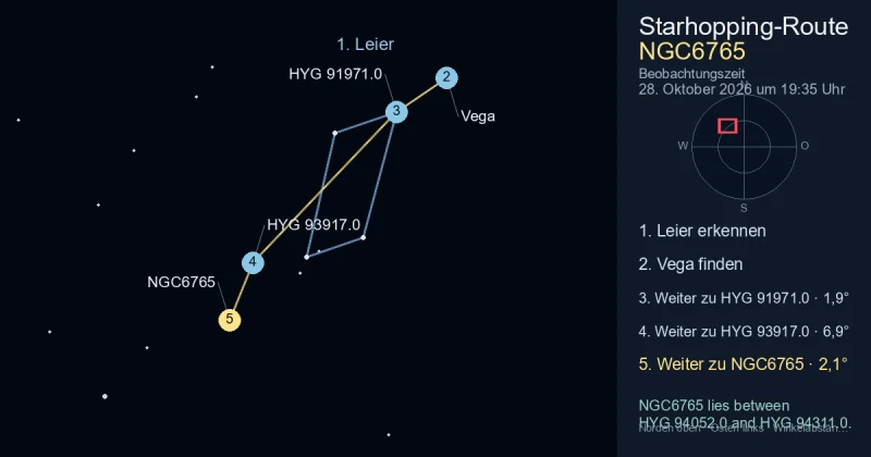 So findest du NGC6765 mithilfe von Leier