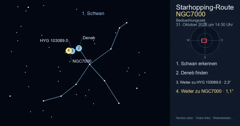 So findest du NGC7000 mithilfe von Schwan