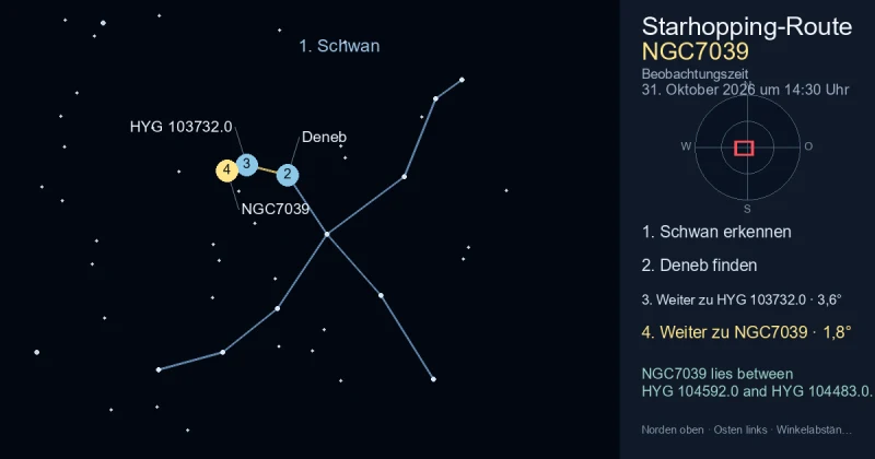 So findest du NGC7039 mithilfe von Schwan