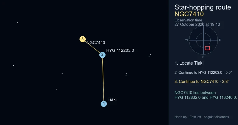 How to find NGC7410 from Tiaki