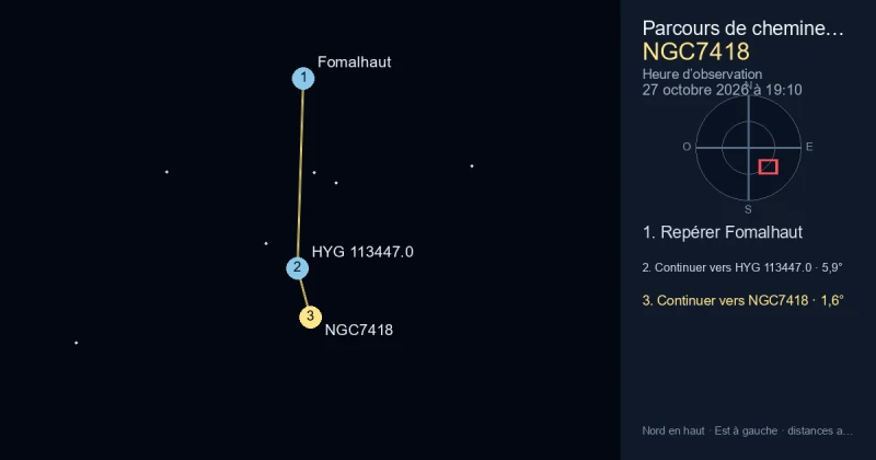 Trouver NGC7418 depuis Fomalhaut