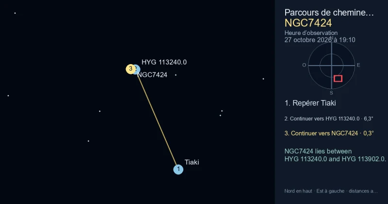 Trouver NGC7424 depuis Tiaki