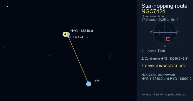 How to find NGC7424 from Tiaki