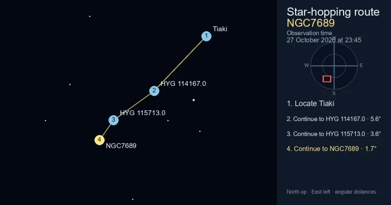 How to find NGC7689 from Tiaki