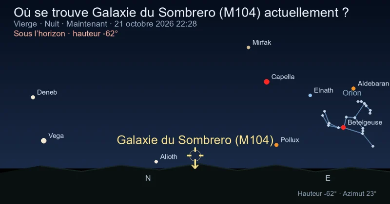 Où se trouve Galaxie du Sombrero (M104) actuellement ?