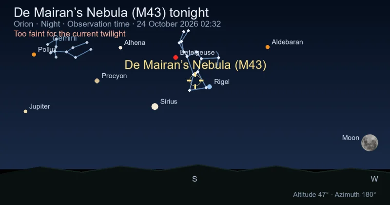 De Mairan’s Nebula (M43) tonight
