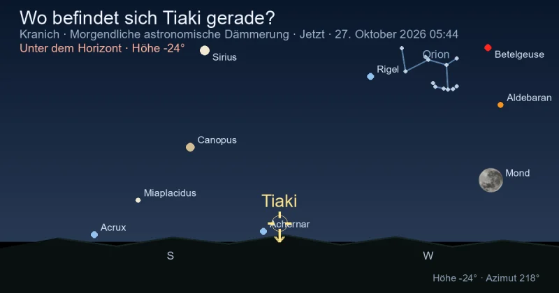 Wo befindet sich Tiaki gerade?