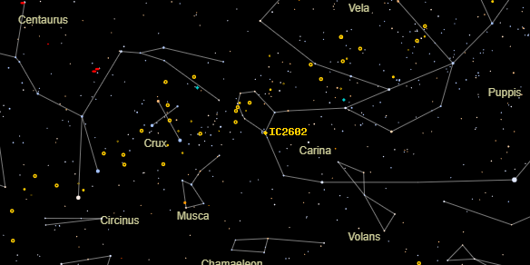 tet Car Cluster (IC2602) on the sky map