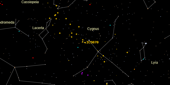 Pelican Nebula (IC5070) on the sky map