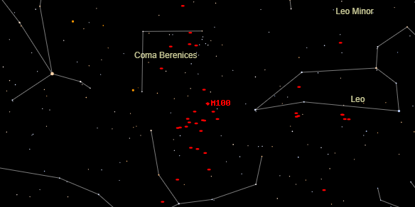 Messier M100 on the sky map