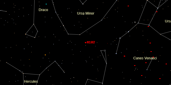 Messier M102 on the sky map