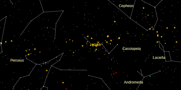 Messier M103 on the sky map