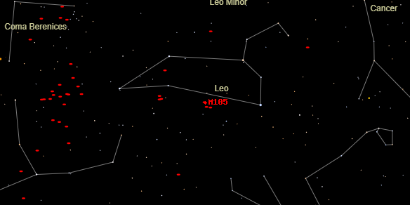 Messier M105 on the sky map