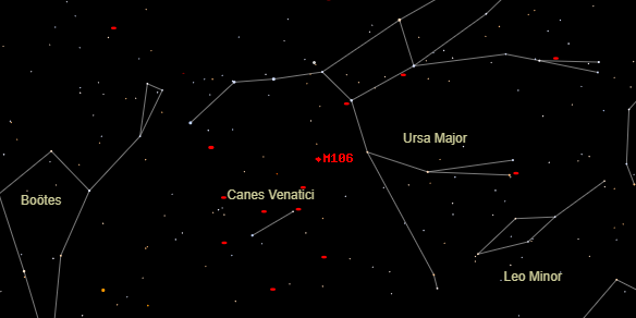 Messier M106 on the sky map
