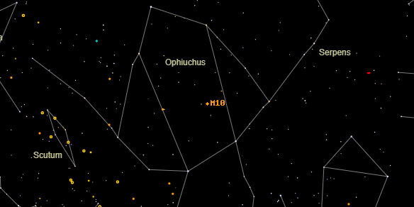Messier M10 on the sky map