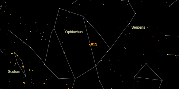Messier M12 on the sky map