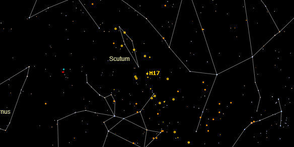 Swan Nebula (Messier M17) on the sky map