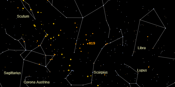 Messier M19 on the sky map
