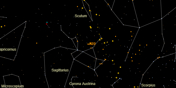 Messier M22 on the sky map