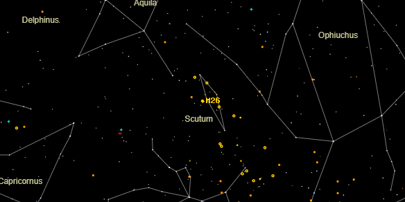 Messier M26 on the sky map