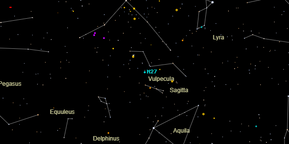Dumbbell Nebula (Messier M27) on the sky map