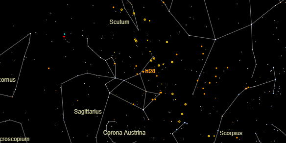 Messier M28 on the sky map