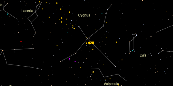 Messier M29 on the sky map