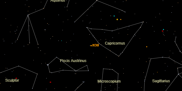 Messier M30 on the sky map