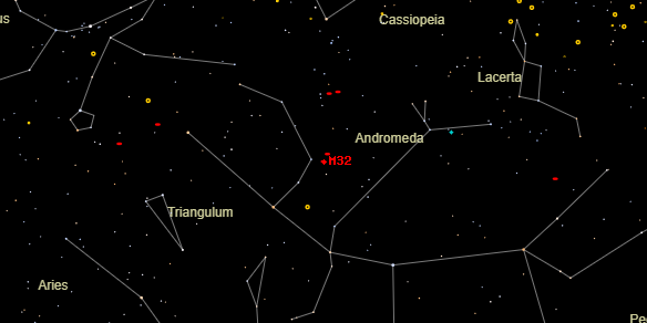 Messier M32 on the sky map