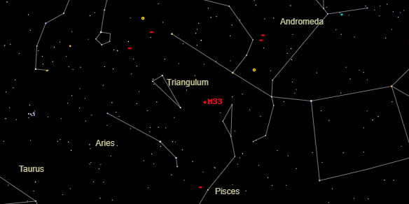 Triangulum Pinwheel (Messier M33) on the sky map