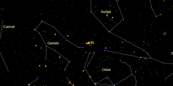 Messier M35 on the sky map