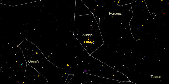 Messier M36 on the sky map