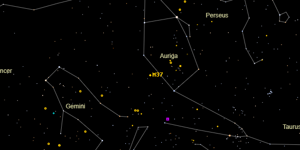 Messier M37 on the sky map