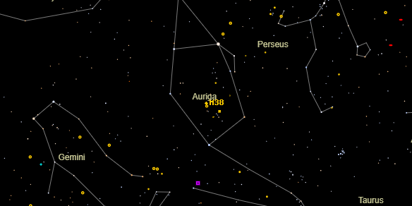 Messier M38 on the sky map