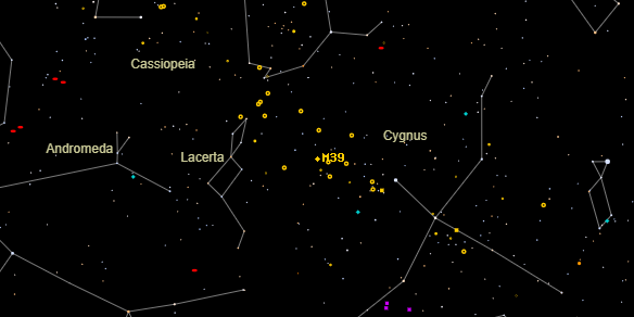 Messier M39 on the sky map